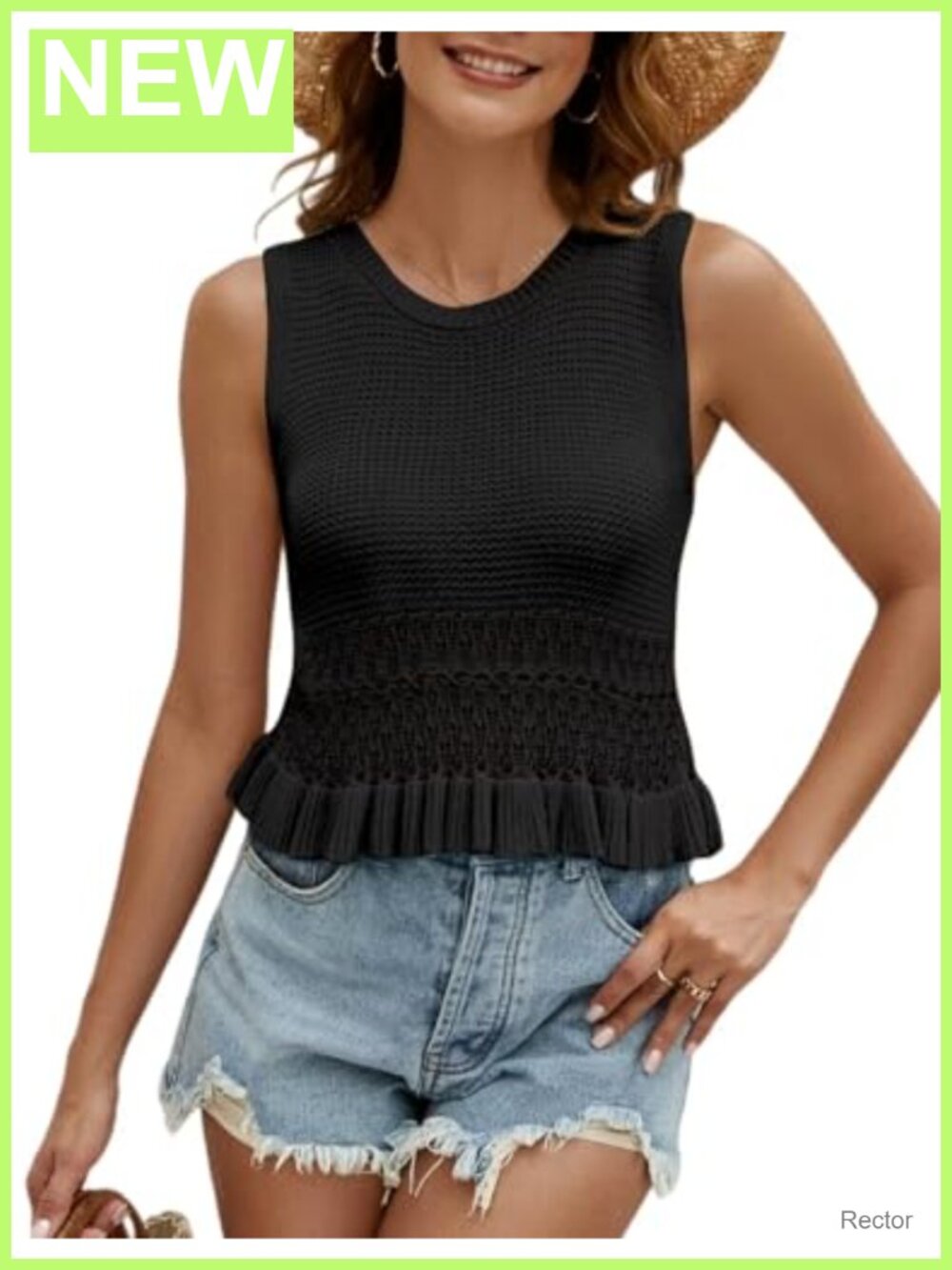 Women Crop Sweater Vest Sleeveless Knit Pullover Ruffle Hem Tank Top